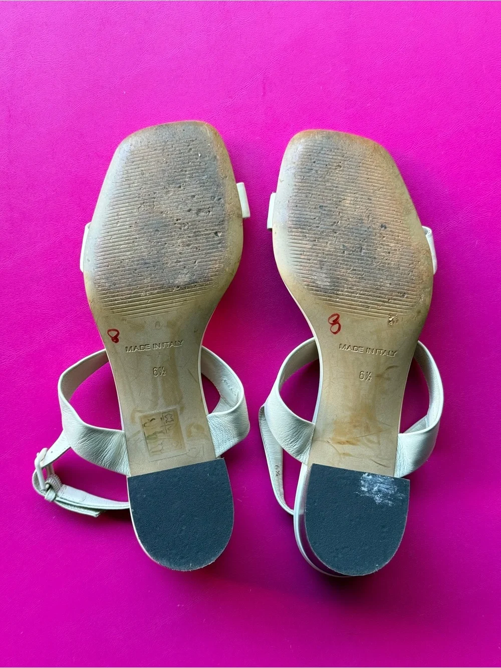 Everlane Double Strap Block Heel Sandal Size 6.5 Bone/Cream Leather Minimalist